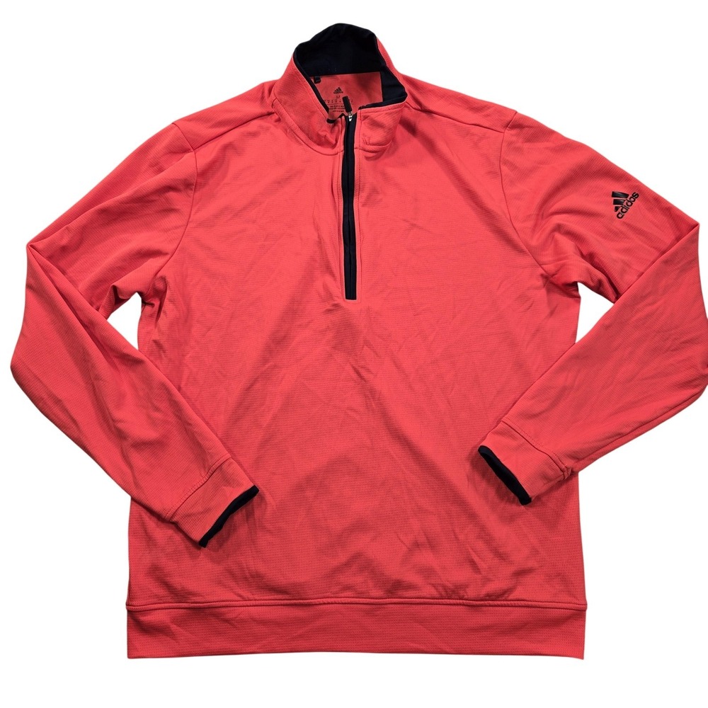 Adidas Pullover Mens Medium Orange 1/4 Zip Mock Neck Long Sleeve Training